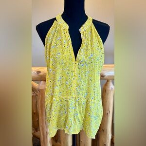 Sim & Sam Yellow Daisy Sleeveless Summer Top Lightweight Floral Flowy Sz XL NEW